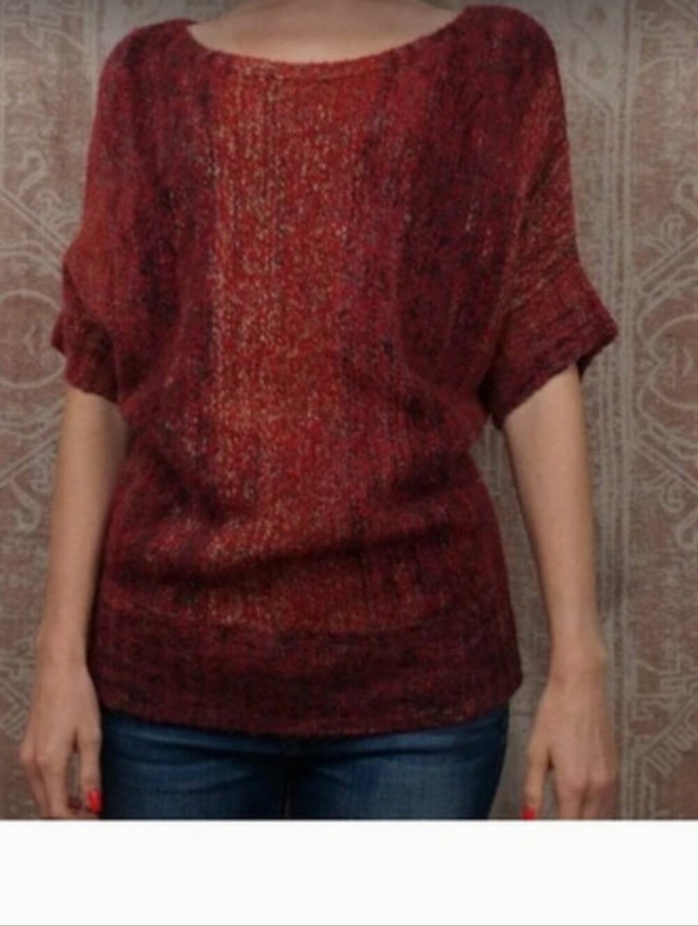 The Limited Burgundy Red Mohair-Blend/Wool Scoop Neck Sweater